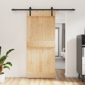 Puerta corredera con herrajes madera maciza de pino 90x210 cm de vidaXL, Puertas - Ref: Foro24-3202989, Precio: 176,67 €, Des...