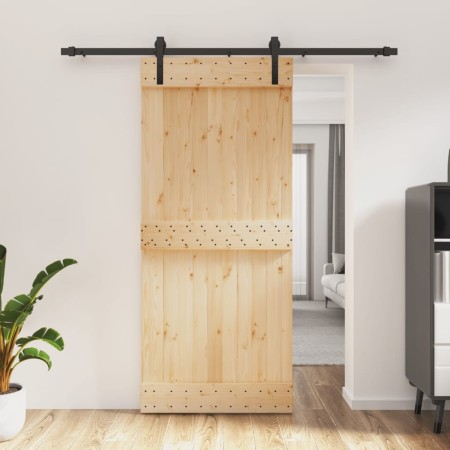 Puerta corredera con herrajes madera maciza de pino 90x210 cm de vidaXL, Puertas - Ref: Foro24-3202989, Precio: 176,67 €, Des...