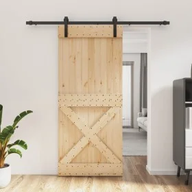 Puerta corredera con herrajes madera maciza de pino 90x210 cm de vidaXL, Puertas - Ref: Foro24-3203001, Precio: 187,99 €, Des...
