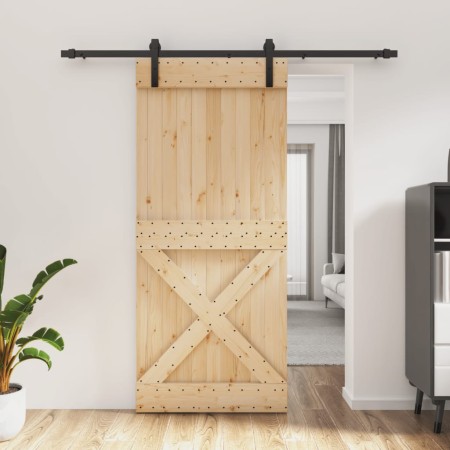 Puerta corredera con herrajes madera maciza de pino 90x210 cm de vidaXL, Puertas - Ref: Foro24-3203001, Precio: 191,80 €, Des...