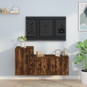 Set de muebles de TV 2 pzas madera contrachapada roble ahumado en Muebles TV | Comprar online en Foru.es