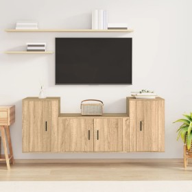 Set de muebles para TV 3 pzas madera contrachapada roble sonoma en Muebles TV | Comprar online en Foru.es