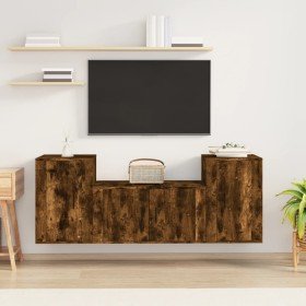 Set de muebles de TV 3 pzas madera contrachapada roble ahumado en Muebles TV | Comprar online en Foru.es