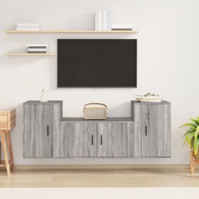 Set de muebles para TV 3 pzas madera contrachapada gris Sonoma en Muebles TV | Comprar online en Foru.es