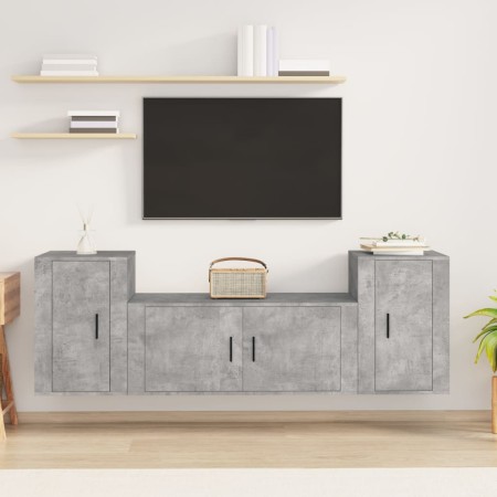 Set de muebles de TV 3 pzas madera contrachapada gris hormigón en Muebles TV | Comprar online en Foru.es