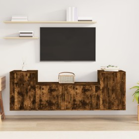 Set de muebles de TV 3 pzas madera contrachapada roble ahumado en Muebles TV | Comprar online en Foru.es
