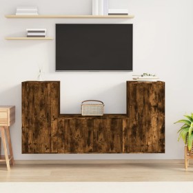 Set de muebles de TV 3 pzas madera contrachapada roble ahumado en Muebles TV | Comprar online en Foru.es