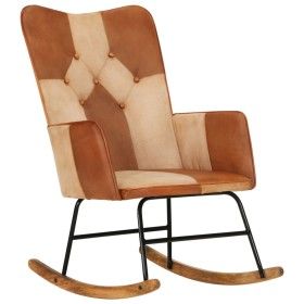 Mecedora de cuero auténtico y lona marrón de vidaXL, Mecedoras - Ref: Foro24-339691, Precio: 125,27 €, Descuento: %