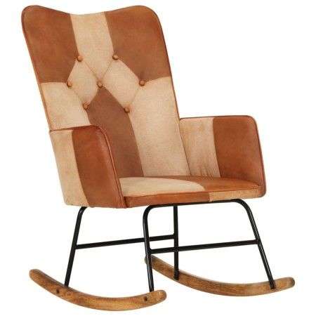 Mecedora de cuero auténtico y lona marrón de vidaXL, Mecedoras - Ref: Foro24-339691, Precio: 125,27 €, Descuento: %