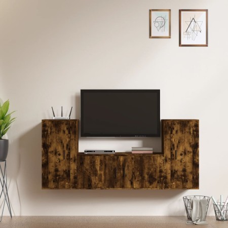 Set de muebles de TV 3 pzas madera contrachapada roble ahumado en Muebles TV | Comprar online en Foru.es