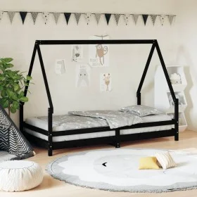 Black pine wood children's bed frame 90x190 cm by vidaXL, Cribs and beds for children - Ref: Foro24-834494, Price: 98,43 €, D...