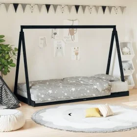 Black pine wood children's bed frame 90x190 cm by vidaXL, Cribs and beds for children - Ref: Foro24-834533, Price: 103,56 €, ...