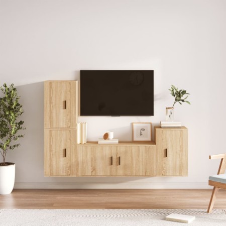 Set de muebles para TV 4 pzas madera contrachapada roble Sonoma en Muebles TV | Comprar online en Foru.es