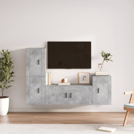 Set de muebles de TV 4 pzas madera contrachapada gris hormigón en Muebles TV | Comprar online en Foru.es