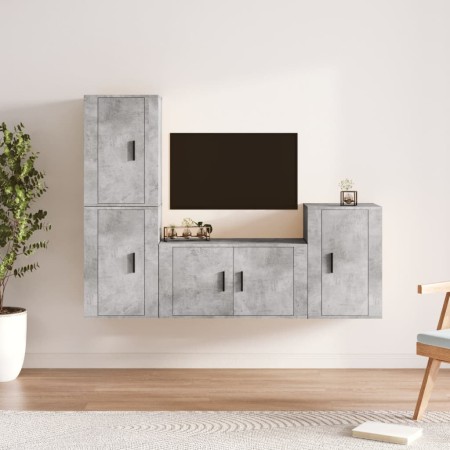 Set de muebles de TV 4 pzas madera contrachapada gris hormigón en Muebles TV | Comprar online en Foru.es