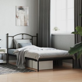 Estructura de cama con cabecero metal negro 107x203 cm de vidaXL, Camas y somieres - Ref: Foro24-353435, Precio: 82,22 €, Des...