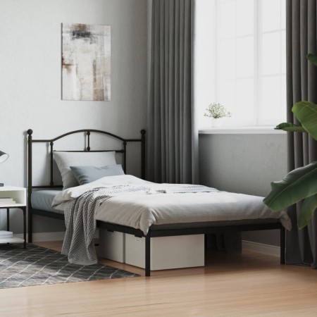 Estructura de cama con cabecero metal negro 107x203 cm de vidaXL, Camas y somieres - Ref: Foro24-353435, Precio: 82,22 €, Des...