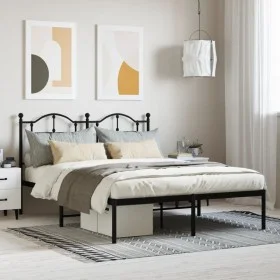 Estructura de cama con cabecero metal negro 135x190 cm de vidaXL, Camas y somieres - Ref: Foro24-353438, Precio: 116,61 €, De...