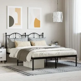 Bed frame with black metal headboard 140x200 cm by vidaXL, Beds and slatted bases - Ref: Foro24-353440, Price: 120,71 €, Disc...