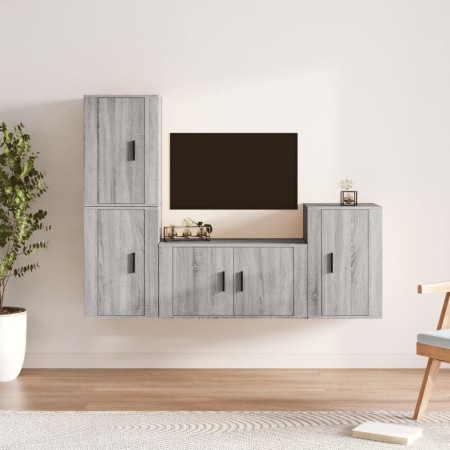 Set de muebles para TV 4 pzas madera contrachapada gris Sonoma en Muebles TV | Comprar online en Foru.es