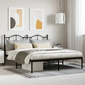 Bed frame with black metal headboard 183x213 cm by vidaXL, Beds and slatted bases - Ref: Foro24-353444, Price: 125,11 €, Disc...