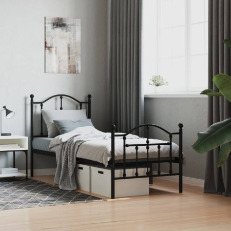 Estructura de cama con cabecero y estribo metal negro 75x190 cm de vidaXL, Camas y somieres - Ref: Foro24-353447, Precio: 86,...