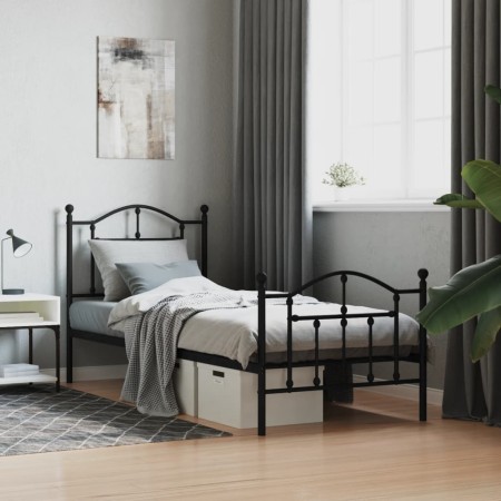 Estructura de cama con cabecero y estribo metal negro 90x200 cm de vidaXL, Camas y somieres - Ref: Foro24-353450, Precio: 104...