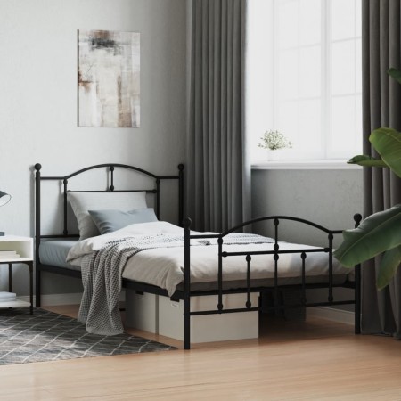 Estructura de cama con cabecero y estribo metal negro 107x203cm de vidaXL, Camas y somieres - Ref: Foro24-353453, Precio: 103...