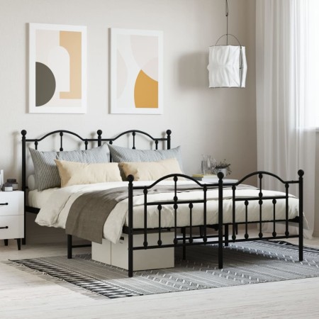 Estructura de cama cabecero y estribo metal negro 140x200 cm de vidaXL, Camas y somieres - Ref: Foro24-353458, Precio: 143,11...