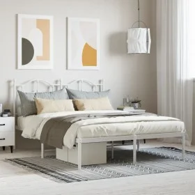 Estructura de cama de metal con cabecero blanca 140x190 cm de vidaXL, Camas y somieres - Ref: Foro24-353488, Precio: 115,74 €...