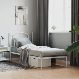 Estructura de cama de metal con cabecero blanco 90x200 cm de vidaXL, Camas y somieres - Ref: Foro24-353481, Precio: 74,89 €, ...
