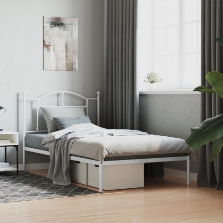 Estructura de cama de metal con cabecero blanco 100x190 cm de vidaXL, Camas y somieres - Ref: Foro24-353482, Precio: 79,76 €,...