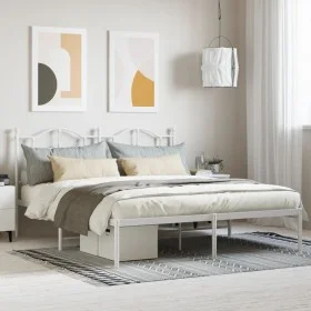 Estructura de cama de metal con cabecero blanco 180x200 cm de vidaXL, Camas y somieres - Ref: Foro24-353492, Precio: 144,61 €...