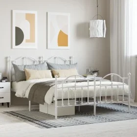 Estructura cama metal con cabecero y estribo blanco 140x200 cm de vidaXL, Camas y somieres - Ref: Foro24-353507, Precio: 136,...