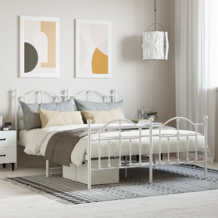 Estructura cama metal con cabecero y estribo blanco 140x200 cm de vidaXL, Camas y somieres - Ref: Foro24-353507, Precio: 137,...