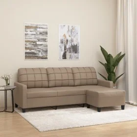 Sofá 3 plazas y taburete cuero sintético color capuchino 180 cm de vidaXL, Sofás - Ref: Foro24-3201018, Precio: 331,49 €, Des...