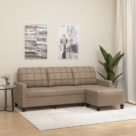 Sofá 3 plazas y taburete cuero sintético color capuchino 180 cm de vidaXL, Sofás - Ref: Foro24-3201018, Precio: 331,49 €, Des...