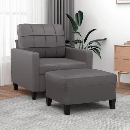 Sillón con taburete cuero sintético gris 60 cm de vidaXL, Sofás - Ref: Foro24-3201011, Precio: 191,24 €, Descuento: %