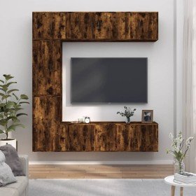 Set de muebles de TV 7 pzas madera contrachapada roble ahumado en Muebles TV | Comprar online en Foru.es
