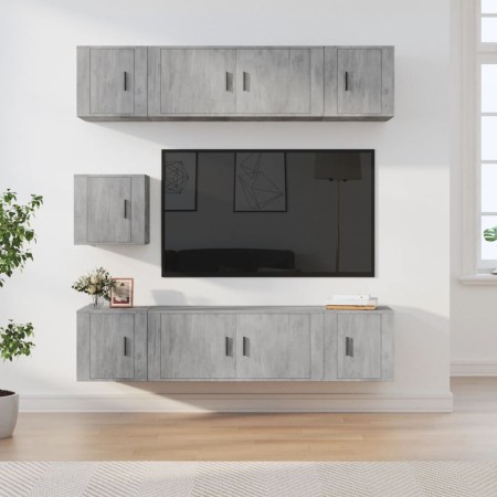 Set de muebles de TV 7 pzas madera contrachapada gris hormigón en Muebles TV | Comprar online en Foru.es