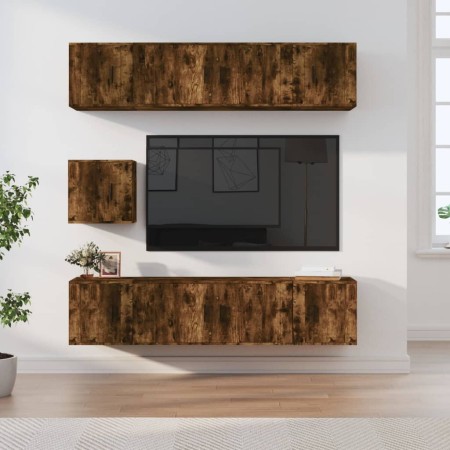 Set de muebles de TV 7 pzas madera contrachapada roble ahumado en Muebles TV | Comprar online en Foru.es