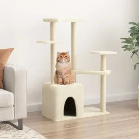 Rascador para gatos con postes de sisal color crema 107,5 cm de vidaXL, Mobiliario para gatos - Ref: Foro24-172070, Precio: 3...
