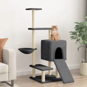 Rascador para gatos con postes de sisal gris oscuro 130,5 cm de vidaXL, Mobiliario para gatos - Ref: Foro24-172042, Precio: 6...