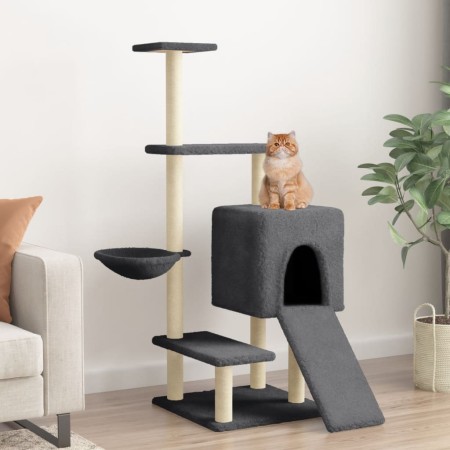 Rascador para gatos con postes de sisal gris oscuro 130,5 cm de vidaXL, Mobiliario para gatos - Ref: Foro24-172042, Precio: 6...