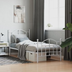 Estructura cama metal con cabecero y pie cama blanca 90x200 cm de vidaXL, Camas y somieres - Ref: Foro24-353499, Precio: 94,2...