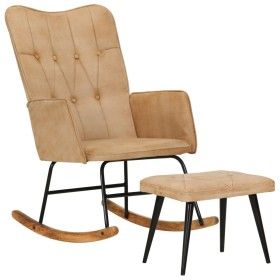 Mecedora con taburete lona vintage color crema de vidaXL, Mecedoras - Ref: Foro24-339699, Precio: 120,33 €, Descuento: %