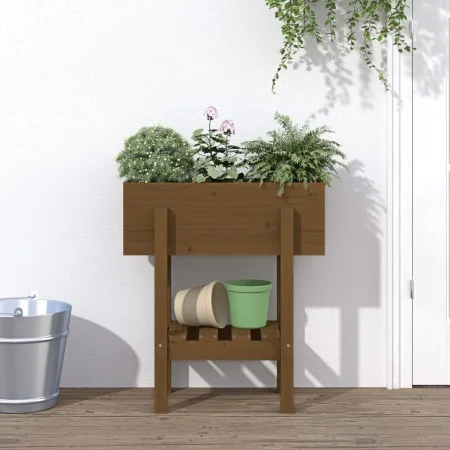 Jardinera madera maciza de pino marrón miel 62x30x69 cm de vidaXL, Maceteros y jardineras - Ref: Foro24-825236, Precio: 57,46...