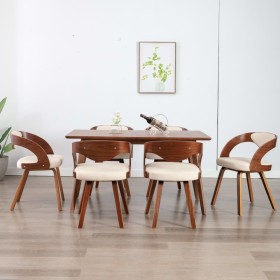 Sillas de comedor 6 uds madera curvada y cuero sintético crema de vidaXL, Sillas de comedor - Ref: Foro24-278841, Precio: 1,0...
