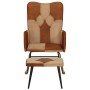 Mecedora con taburete cuero auténtico y lona marrón de vidaXL, Mecedoras - Ref: Foro24-339707, Precio: 130,44 €, Descuento: %