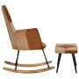 Mecedora con taburete cuero auténtico y lona marrón de vidaXL, Mecedoras - Ref: Foro24-339707, Precio: 130,44 €, Descuento: %